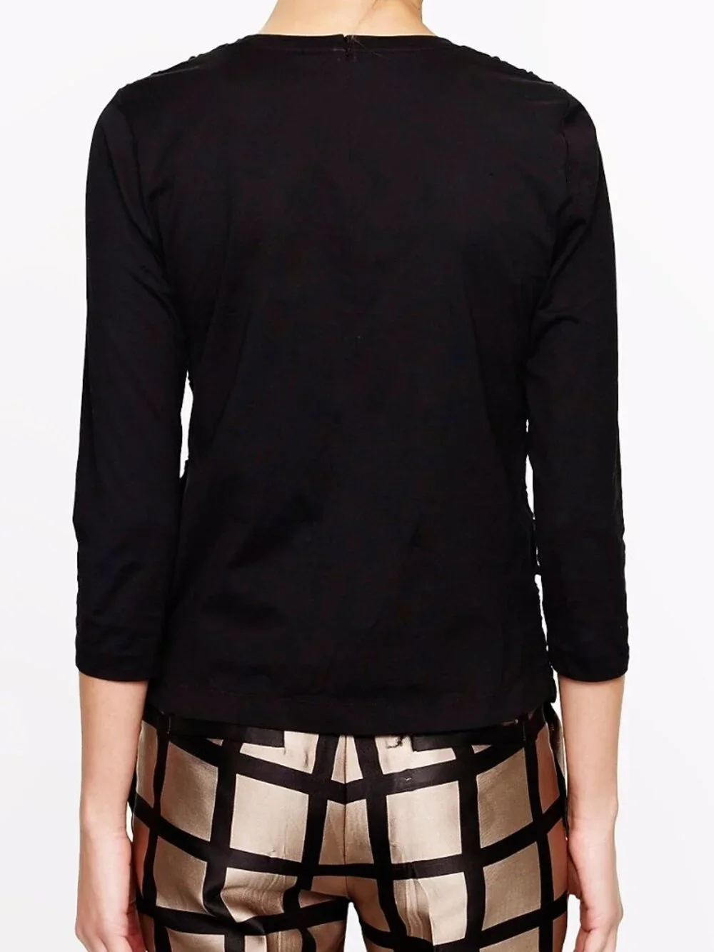 J. Crew black circle crochet lace layered tiered 3/4 sleeve cotton top